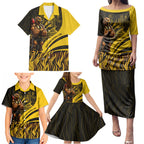 Personalised Hawthorn Hawks Football Family Matching Puletasi and Hawaiian Shirt Australian City Skyline Graphic Fierce Mascot Art