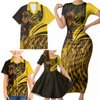 Personalised Hawthorn Hawks Football Family Matching Short Sleeve Bodycon Dress and Hawaiian Shirt Australian City Skyline Graphic Fierce Mascot Art