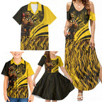Personalised Hawthorn Hawks Football Family Matching Summer Maxi Dress and Hawaiian Shirt Australian City Skyline Graphic Fierce Mascot Art