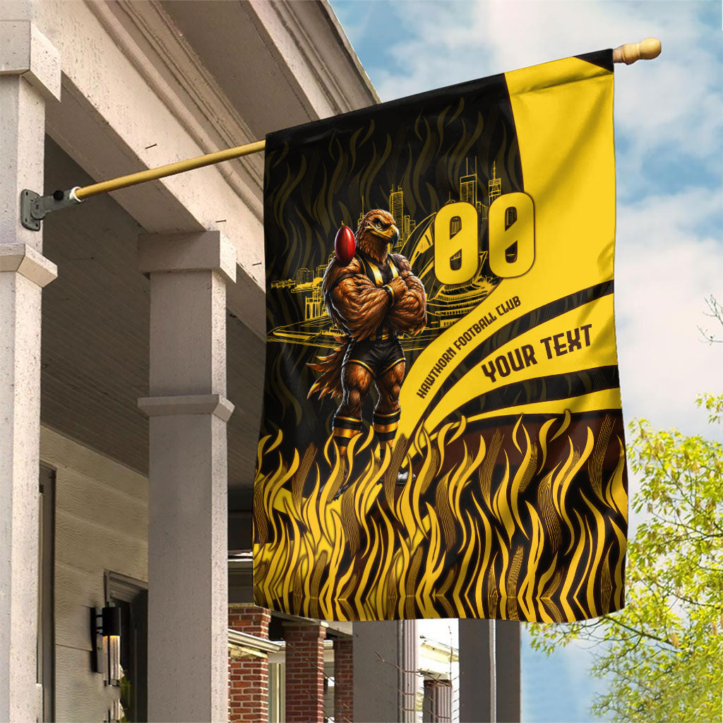 Personalised Hawthorn Hawks Football Garden Flag Australian City Skyline Graphic Fierce Mascot Art