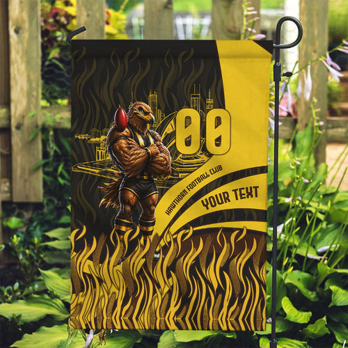Personalised Hawthorn Hawks Football Garden Flag Australian City Skyline Graphic Fierce Mascot Art