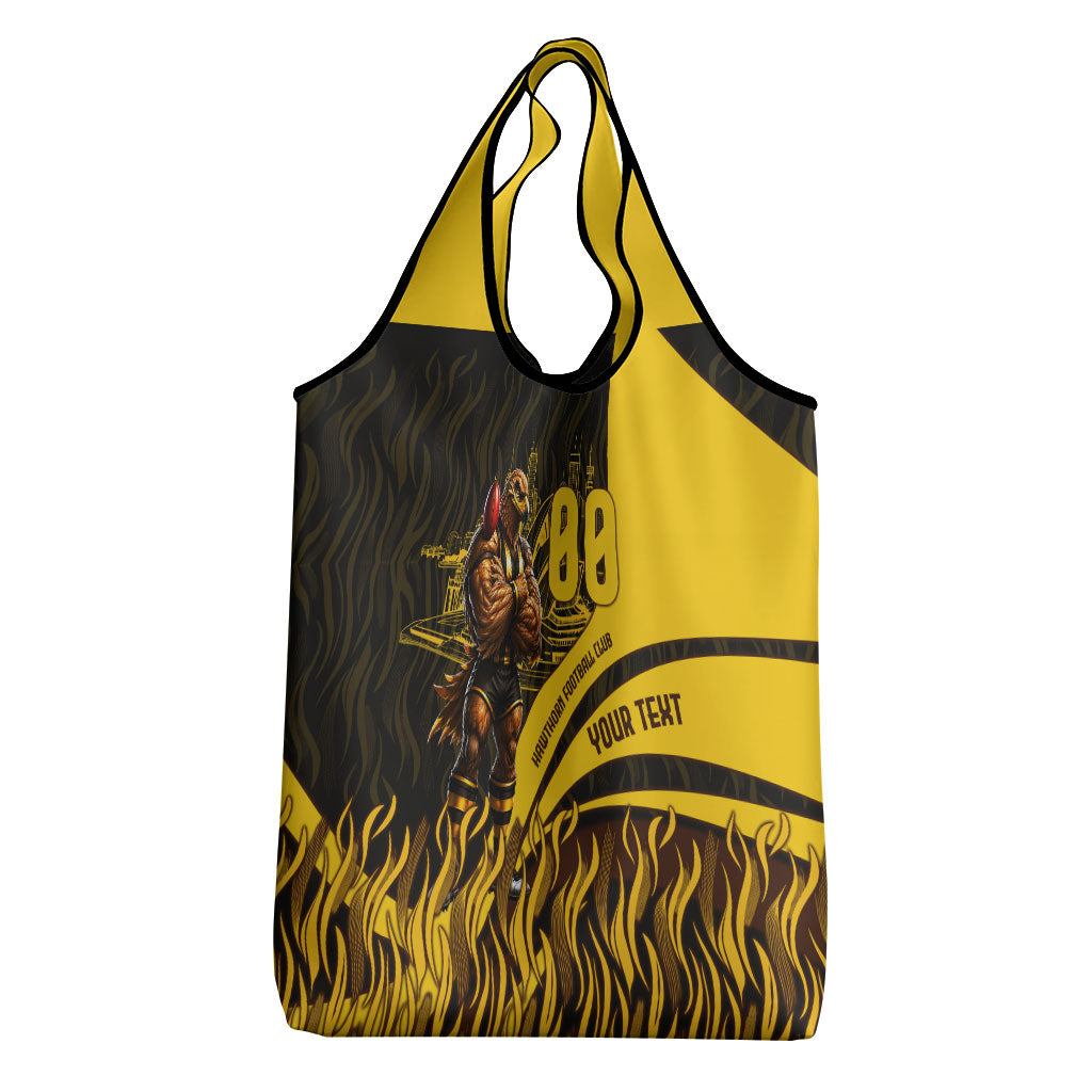 Personalised Hawthorn Hawks Football Grocery Bag Australian City Skyline Graphic Fierce Mascot Art
