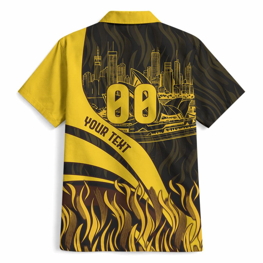 Personalised Hawthorn Hawks Football Hawaiian Shirt Australian City Skyline Graphic Fierce Mascot Art
