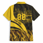 Personalised Hawthorn Hawks Football Hawaiian Shirt Australian City Skyline Graphic Fierce Mascot Art