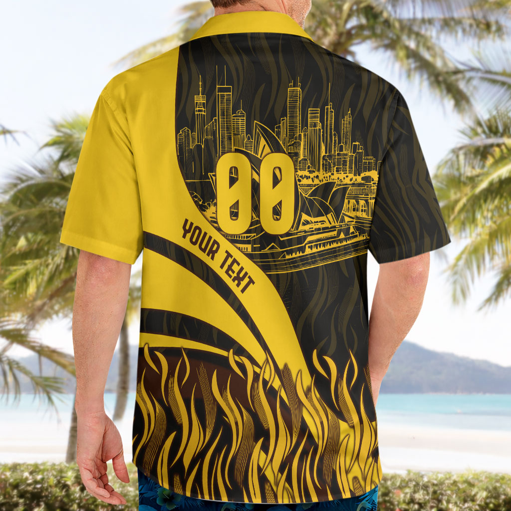 Personalised Hawthorn Hawks Football Hawaiian Shirt Australian City Skyline Graphic Fierce Mascot Art