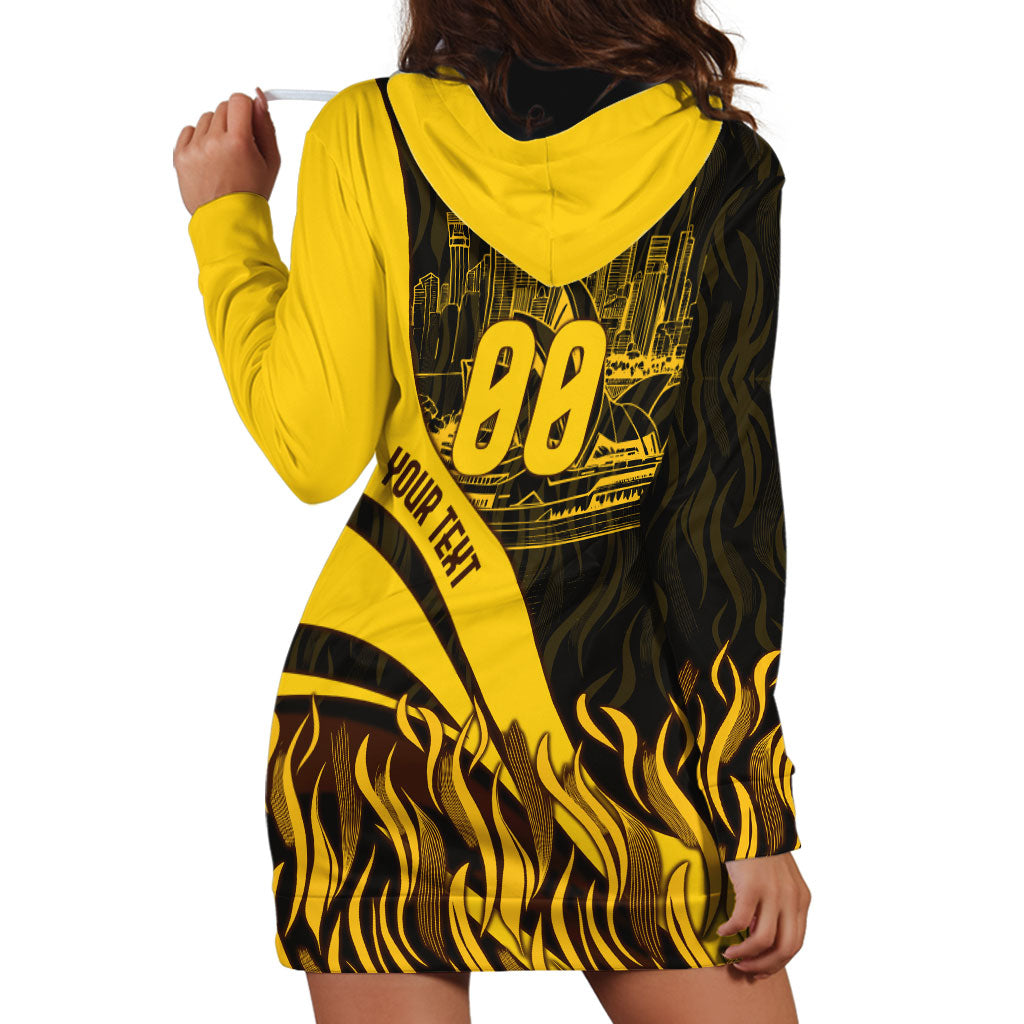 Personalised Hawthorn Hawks Football Hoodie Dress Australian City Skyline Graphic Fierce Mascot Art
