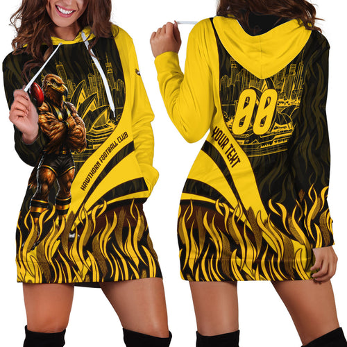 Personalised Hawthorn Hawks Football Hoodie Dress Australian City Skyline Graphic Fierce Mascot Art