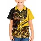 Personalised Hawthorn Hawks Football Kid Hawaiian Shirt Australian City Skyline Graphic Fierce Mascot Art