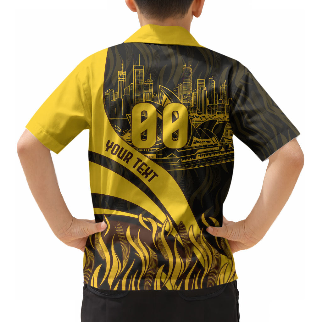 Personalised Hawthorn Hawks Football Kid Hawaiian Shirt Australian City Skyline Graphic Fierce Mascot Art