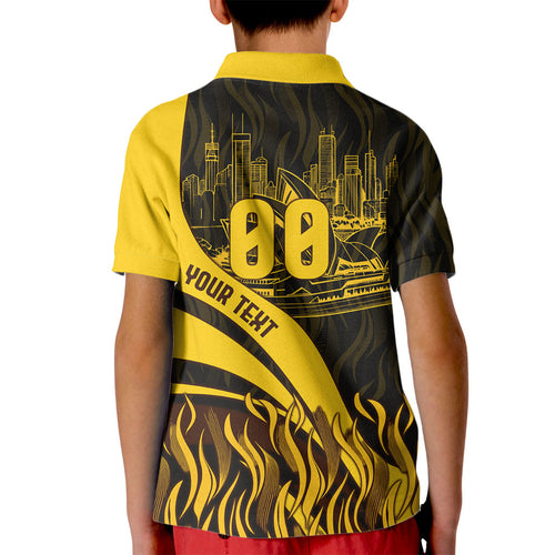 Personalised Hawthorn Hawks Football Kid Polo Shirt Australian City Skyline Graphic Fierce Mascot Art