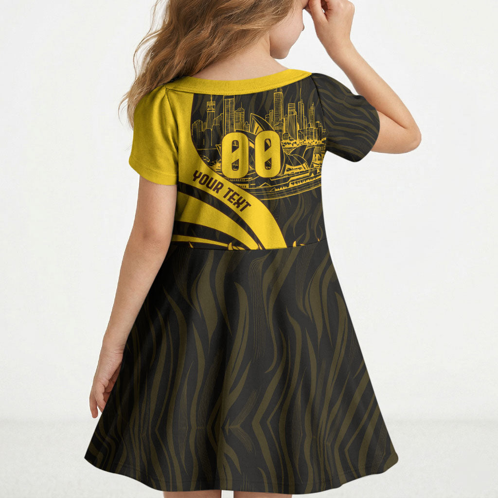 Personalised Hawthorn Hawks Football Kid Short Sleeve Dress Australian City Skyline Graphic Fierce Mascot Art