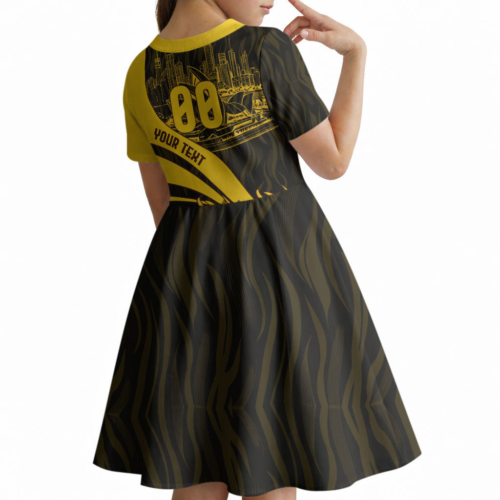 Personalised Hawthorn Hawks Football Kid Short Sleeve Dress Australian City Skyline Graphic Fierce Mascot Art