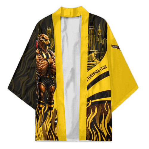 Personalised Hawthorn Hawks Football Kimono Australian City Skyline Graphic Fierce Mascot Art