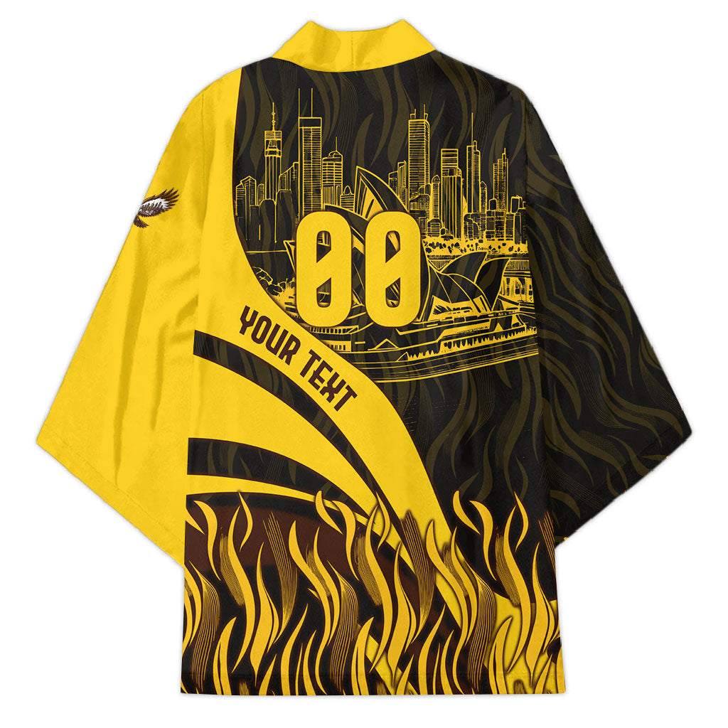Personalised Hawthorn Hawks Football Kimono Australian City Skyline Graphic Fierce Mascot Art