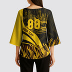 Personalised Hawthorn Hawks Football Kimono Sleeve Blouse Australian City Skyline Graphic Fierce Mascot Art