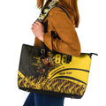 Personalised Hawthorn Hawks Football Leather Tote Bag Australian City Skyline Graphic Fierce Mascot Art