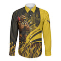 Personalised Hawthorn Hawks Football Long Sleeve Button Shirt Australian City Skyline Graphic Fierce Mascot Art