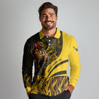Personalised Hawthorn Hawks Football Long Sleeve Polo Shirt Australian City Skyline Graphic Fierce Mascot Art