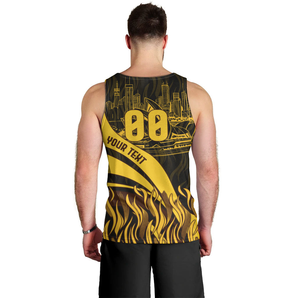 Personalised Hawthorn Hawks Football Men Tank Top Australian City Skyline Graphic Fierce Mascot Art