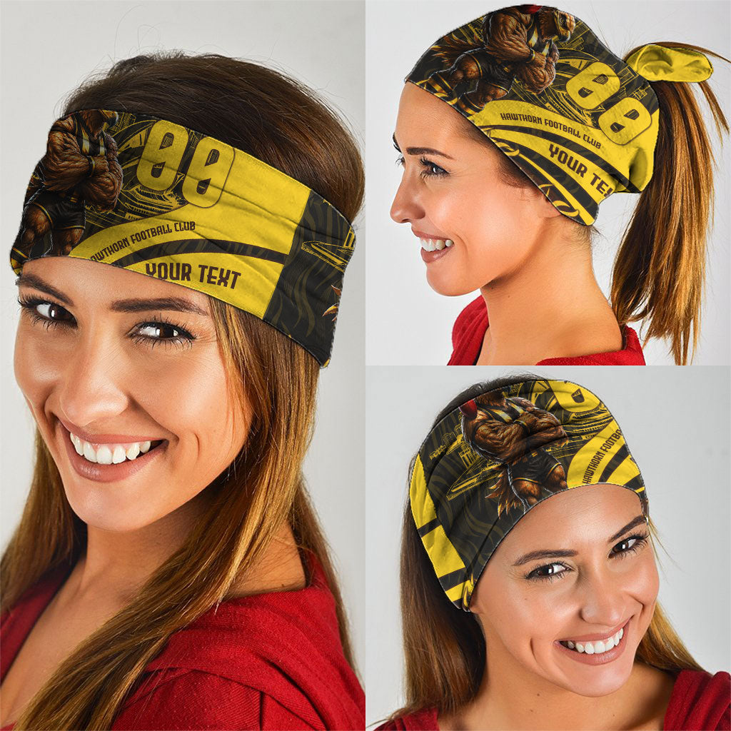 Personalised Hawthorn Hawks Football Neck Gaiter Australian City Skyline Graphic Fierce Mascot Art