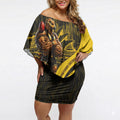 Personalised Hawthorn Hawks Football Off Shoulder Short Dress Australian City Skyline Graphic Fierce Mascot Art