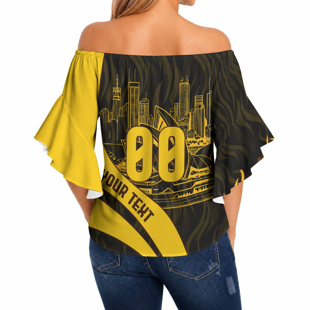 Personalised Hawthorn Hawks Football Off Shoulder Wrap Waist Top Australian City Skyline Graphic Fierce Mascot Art