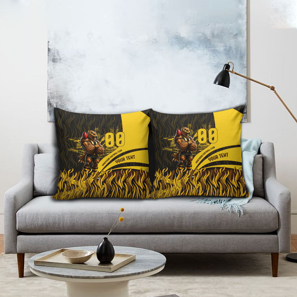 Personalised Hawthorn Hawks Football Pillow Cover Australian City Skyline Graphic Fierce Mascot Art