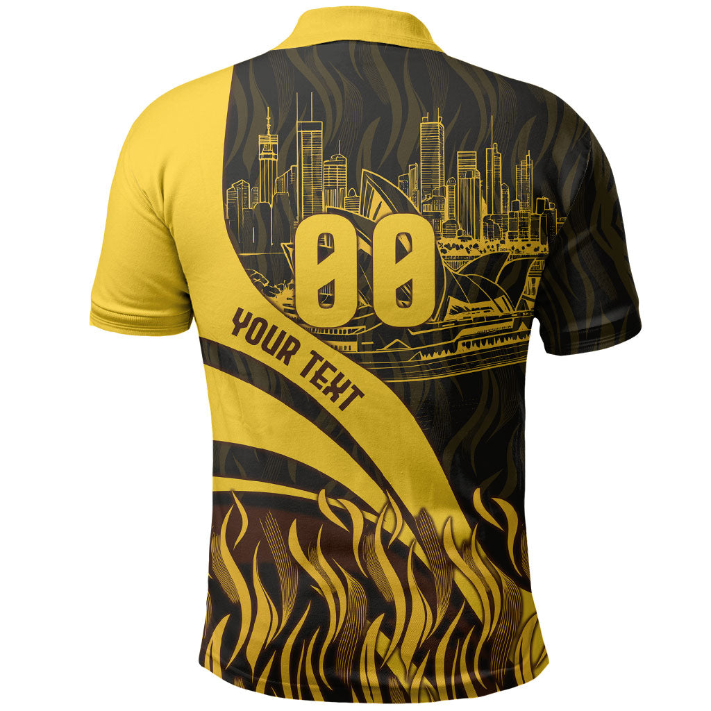 Personalised Hawthorn Hawks Football Polo Shirt Australian City Skyline Graphic Fierce Mascot Art