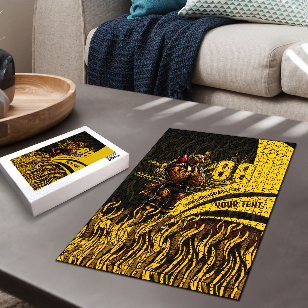 Personalised Hawthorn Hawks Football Puzzle Australian City Skyline Graphic Fierce Mascot Art