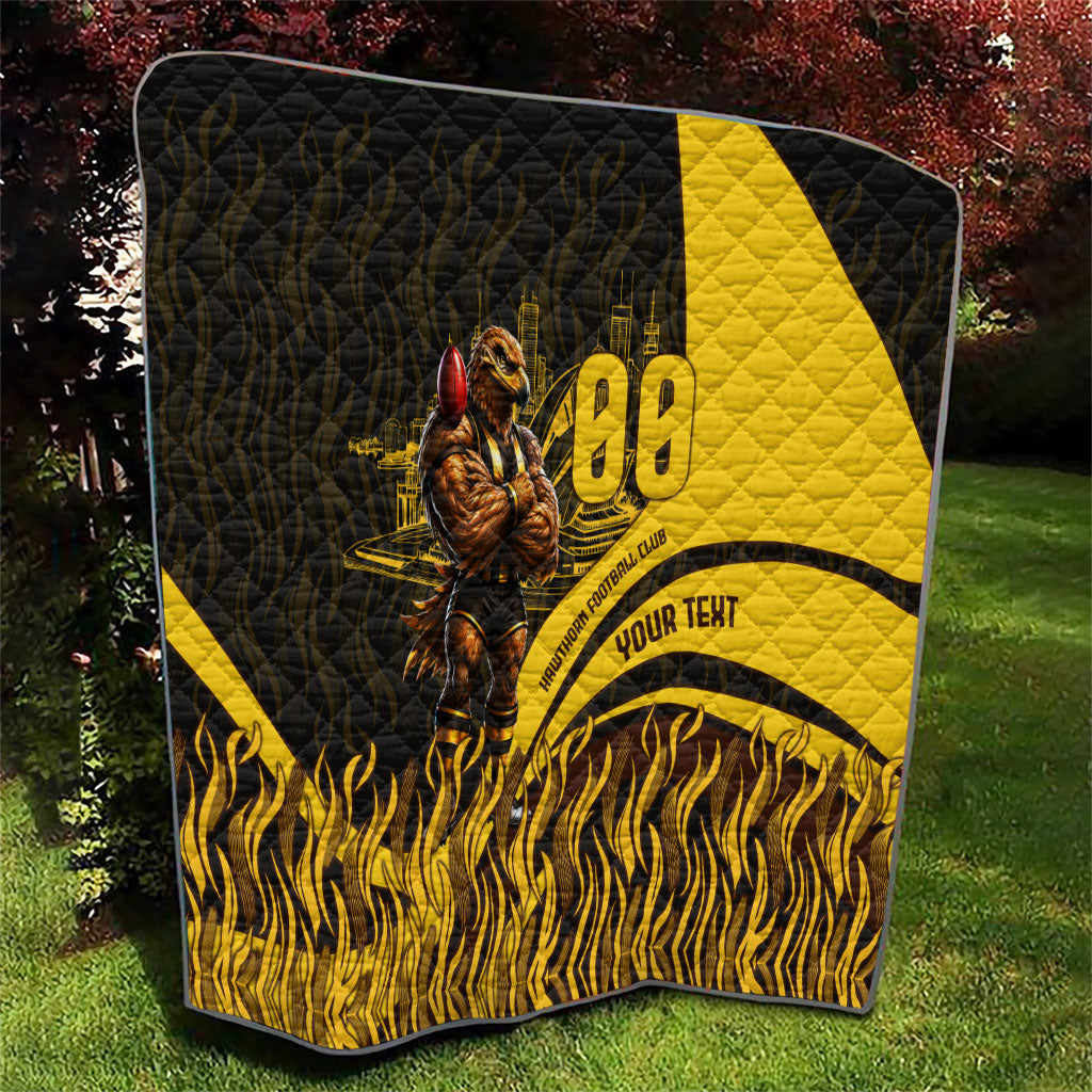 Personalised Hawthorn Hawks Football Quilt Australian City Skyline Graphic Fierce Mascot Art