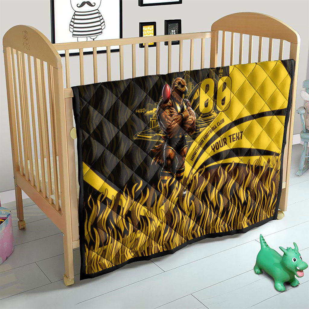 Personalised Hawthorn Hawks Football Quilt Australian City Skyline Graphic Fierce Mascot Art
