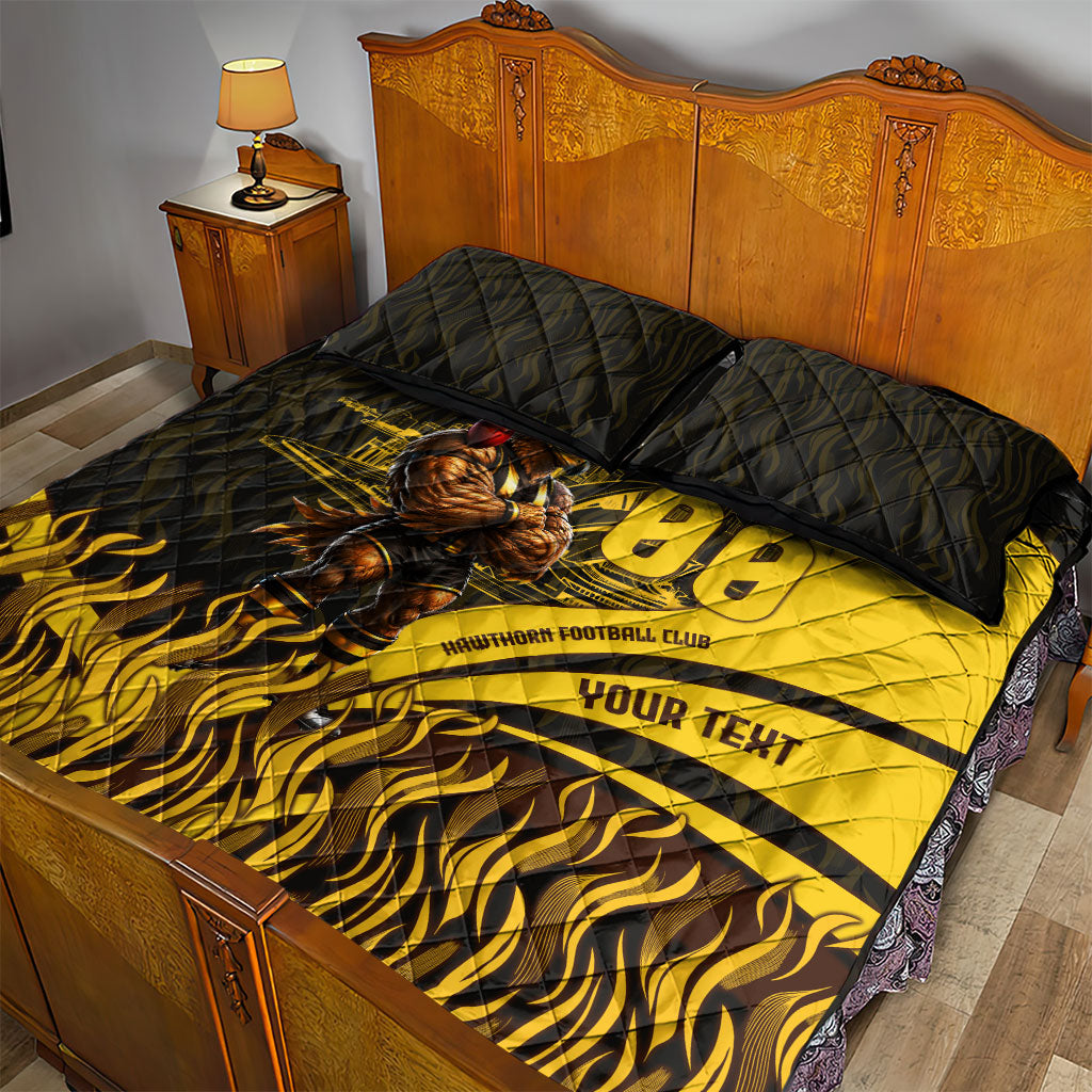 Personalised Hawthorn Hawks Football Quilt Bed Set Australian City Skyline Graphic Fierce Mascot Art