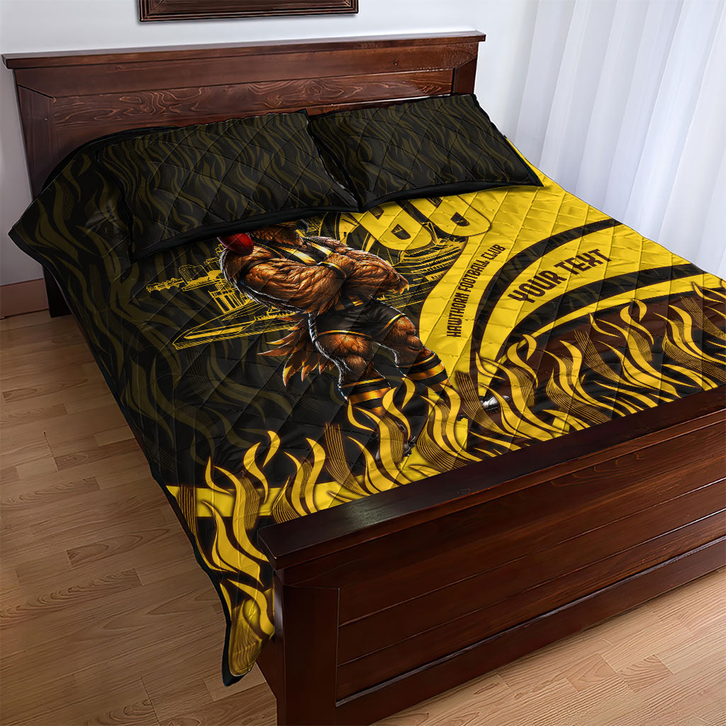 Personalised Hawthorn Hawks Football Quilt Bed Set Australian City Skyline Graphic Fierce Mascot Art