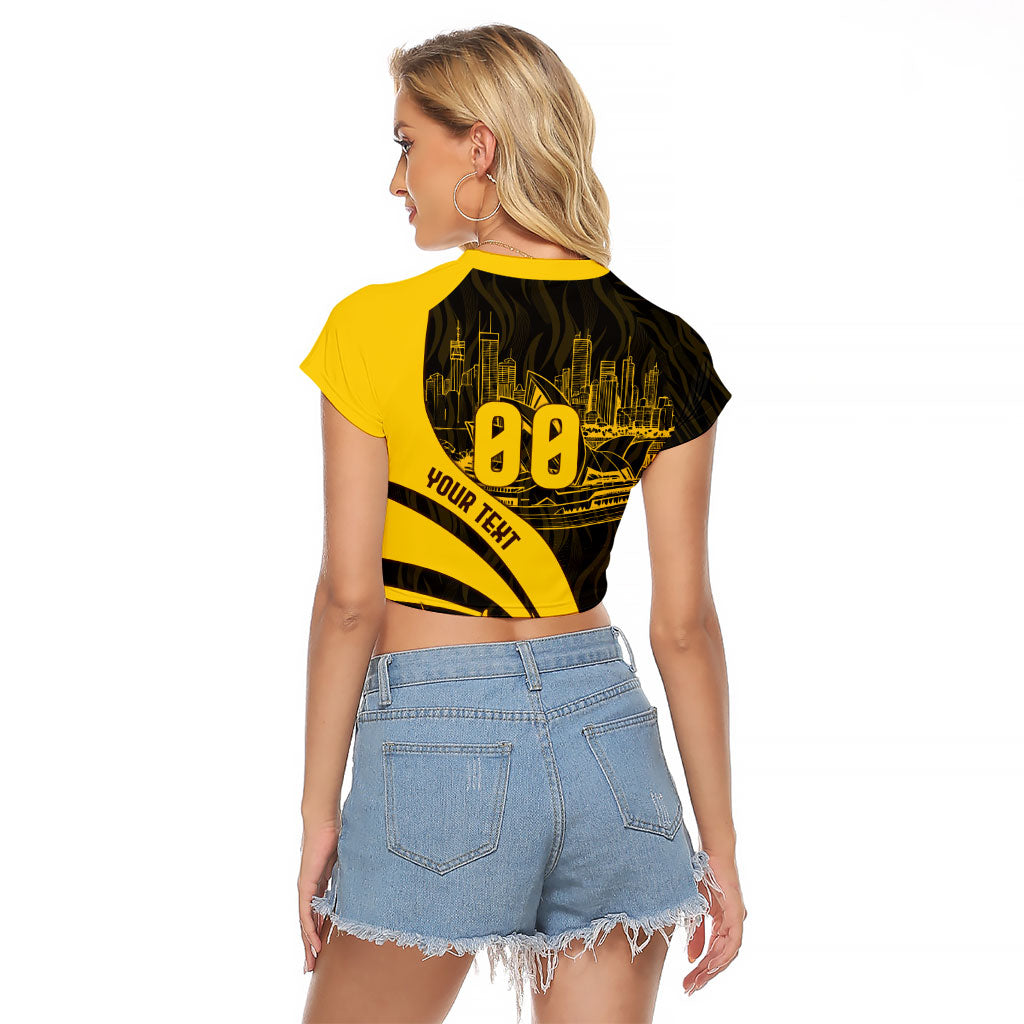Personalised Hawthorn Hawks Football Raglan Cropped T Shirt Australian City Skyline Graphic Fierce Mascot Art
