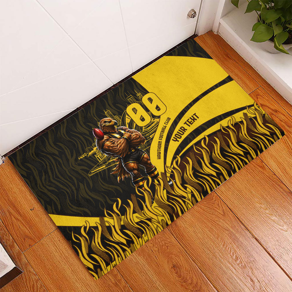 Personalised Hawthorn Hawks Football Rubber Doormat Australian City Skyline Graphic Fierce Mascot Art