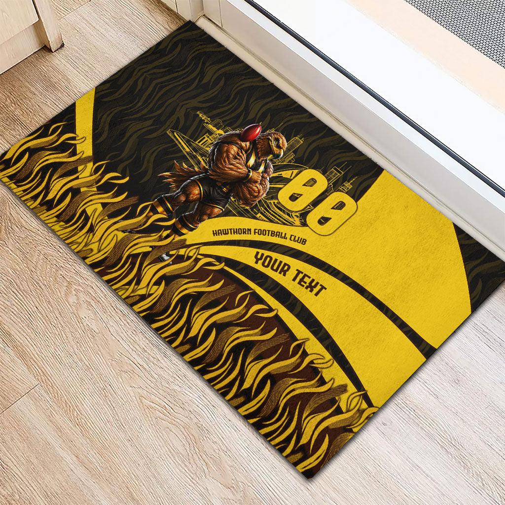 Personalised Hawthorn Hawks Football Rubber Doormat Australian City Skyline Graphic Fierce Mascot Art