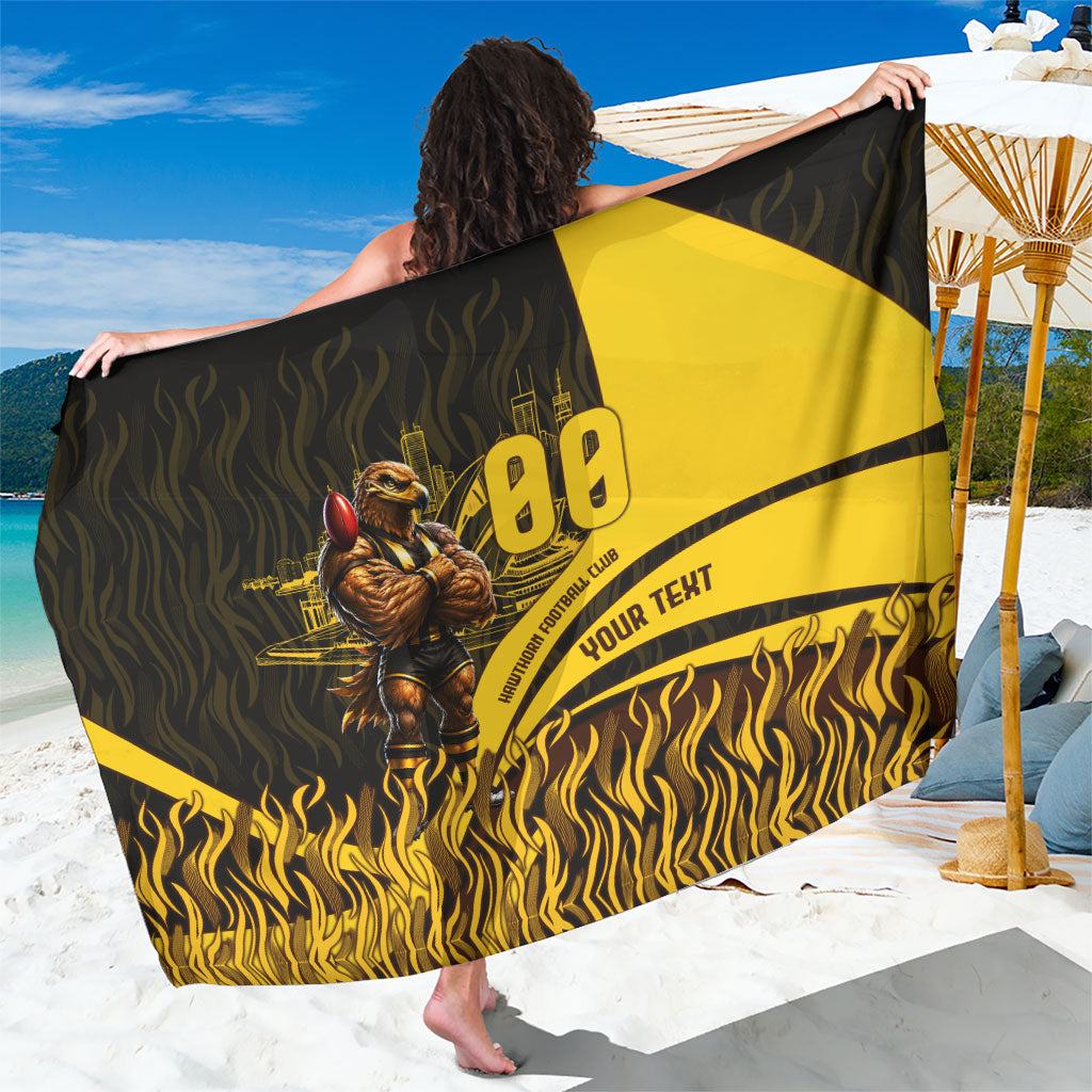 Personalised Hawthorn Hawks Football Sarong Australian City Skyline Graphic Fierce Mascot Art