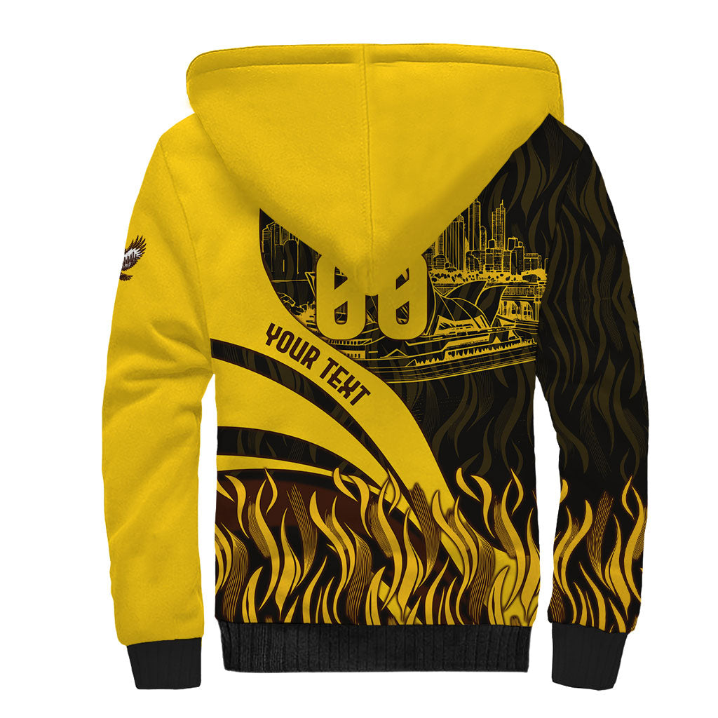 Personalised Hawthorn Hawks Football Sherpa Hoodie Australian City Skyline Graphic Fierce Mascot Art