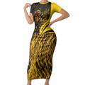 Personalised Hawthorn Hawks Football Short Sleeve Bodycon Dress Australian City Skyline Graphic Fierce Mascot Art