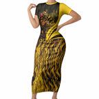 Personalised Hawthorn Hawks Football Short Sleeve Bodycon Dress Australian City Skyline Graphic Fierce Mascot Art