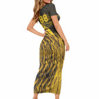Personalised Hawthorn Hawks Football Short Sleeve Bodycon Dress Australian City Skyline Graphic Fierce Mascot Art