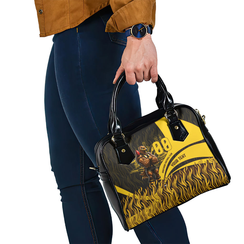 Personalised Hawthorn Hawks Football Shoulder Handbag Australian City Skyline Graphic Fierce Mascot Art