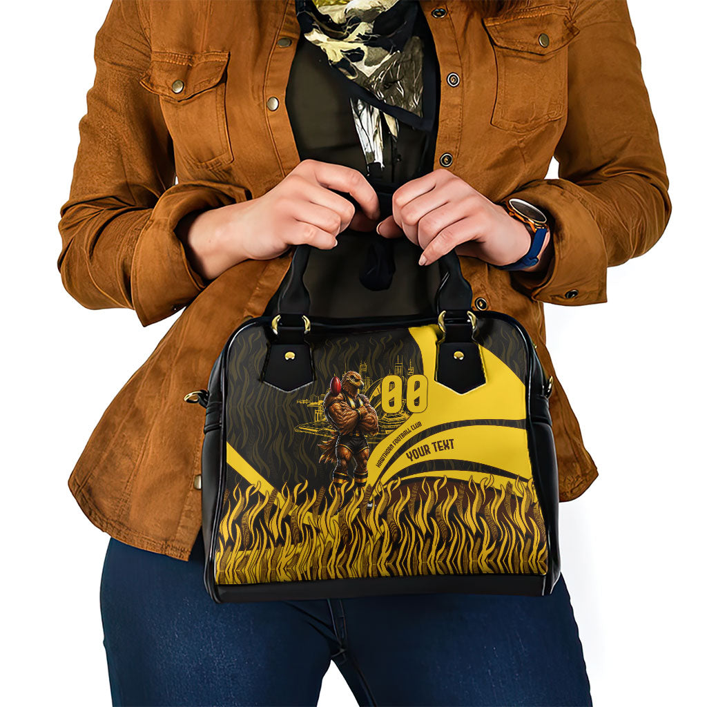 Personalised Hawthorn Hawks Football Shoulder Handbag Australian City Skyline Graphic Fierce Mascot Art