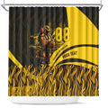 Personalised Hawthorn Hawks Football Shower Curtain Australian City Skyline Graphic Fierce Mascot Art