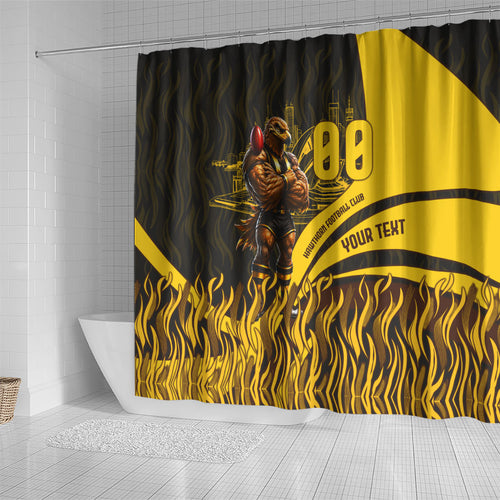 Personalised Hawthorn Hawks Football Shower Curtain Australian City Skyline Graphic Fierce Mascot Art