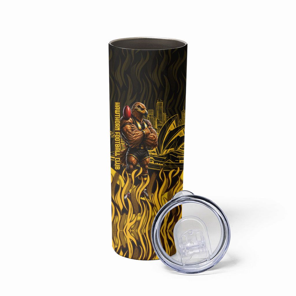 Personalised Hawthorn Hawks Football Skinny Tumbler Australian City Skyline Graphic Fierce Mascot Art