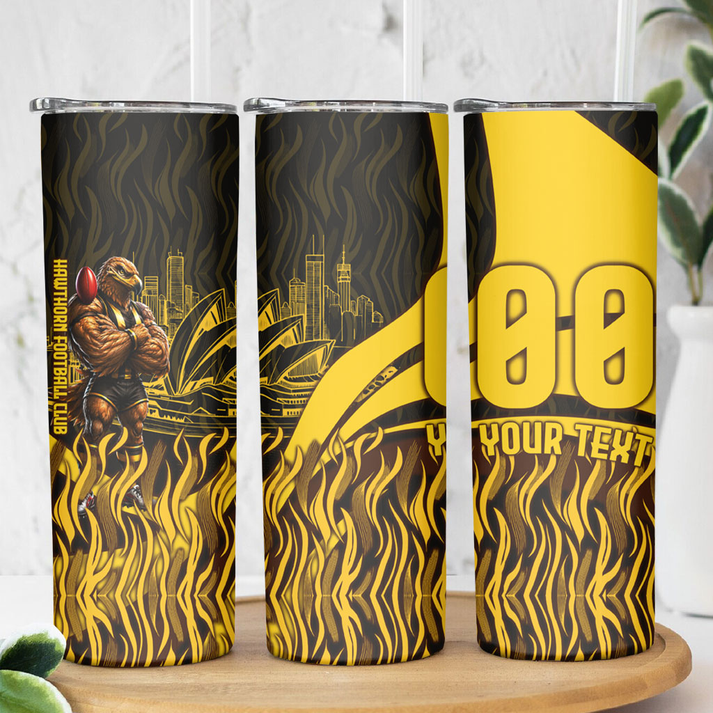 Personalised Hawthorn Hawks Football Skinny Tumbler Australian City Skyline Graphic Fierce Mascot Art