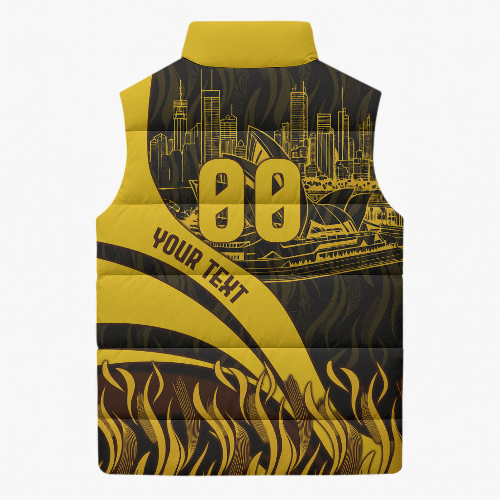 Personalised Hawthorn Hawks Football Sleeveless Puffer Jacket Australian City Skyline Graphic Fierce Mascot Art
