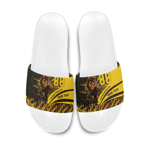 Personalised Hawthorn Hawks Football Slide Sandals Australian City Skyline Graphic Fierce Mascot Art