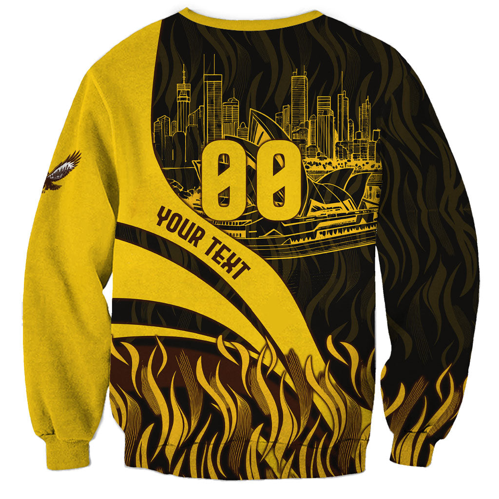 Personalised Hawthorn Hawks Football Sweatshirt Australian City Skyline Graphic Fierce Mascot Art